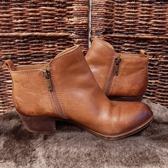 Lucky Brand Basel Leather Ankle Booties Toffee Brown Women's 6M Zippers Boots - Picture 8 of 12